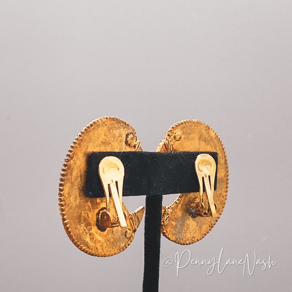 Vintage Gold Tribal Moon Plate Large Drop Earrings - Picture 6 of 6